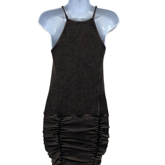 Free People FP One XS Katya Thermal Bodycon Mini Dress Brown Textured Ruched - Picture 14 of 14